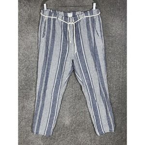 Sigrid Olsen Linen‎ Cotton Striped Pull On Pants Womens Size XL Blue Rope Belt